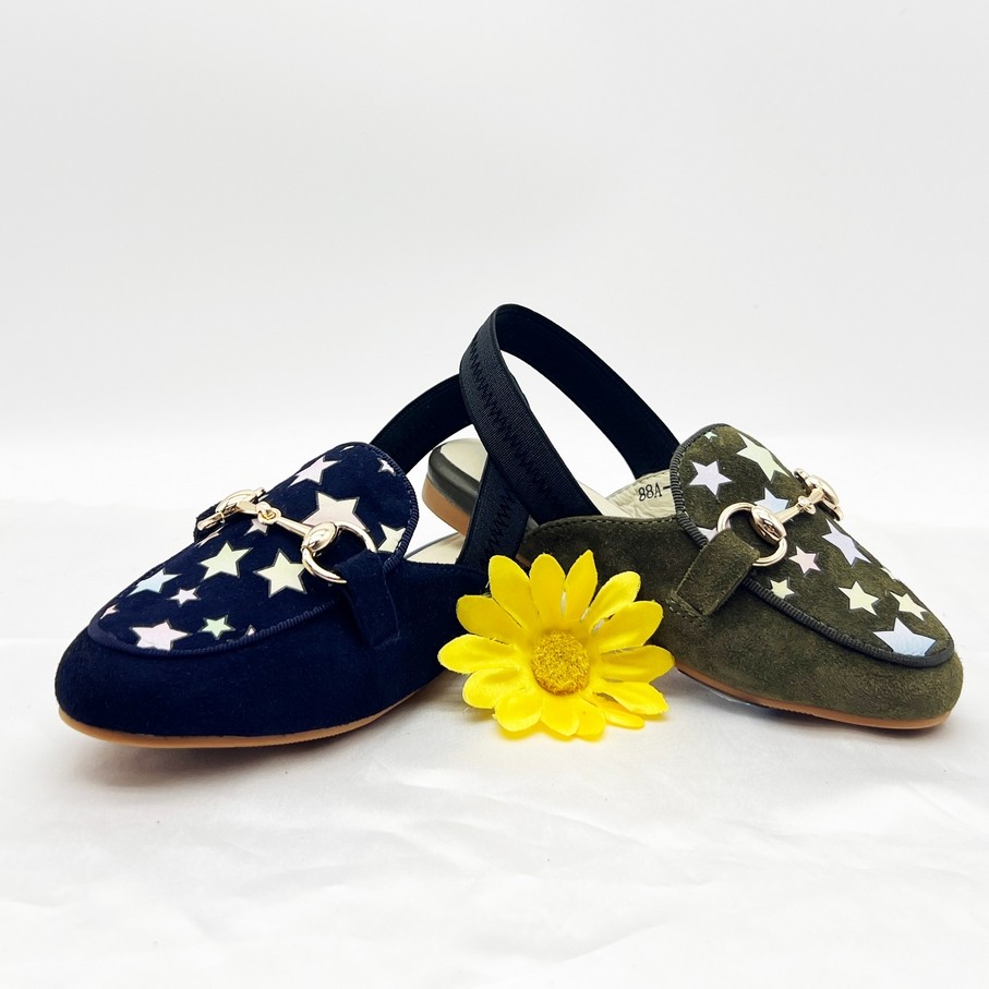 Star-Embellished Mule Slides - Soft Suede Back-Strap Sandals