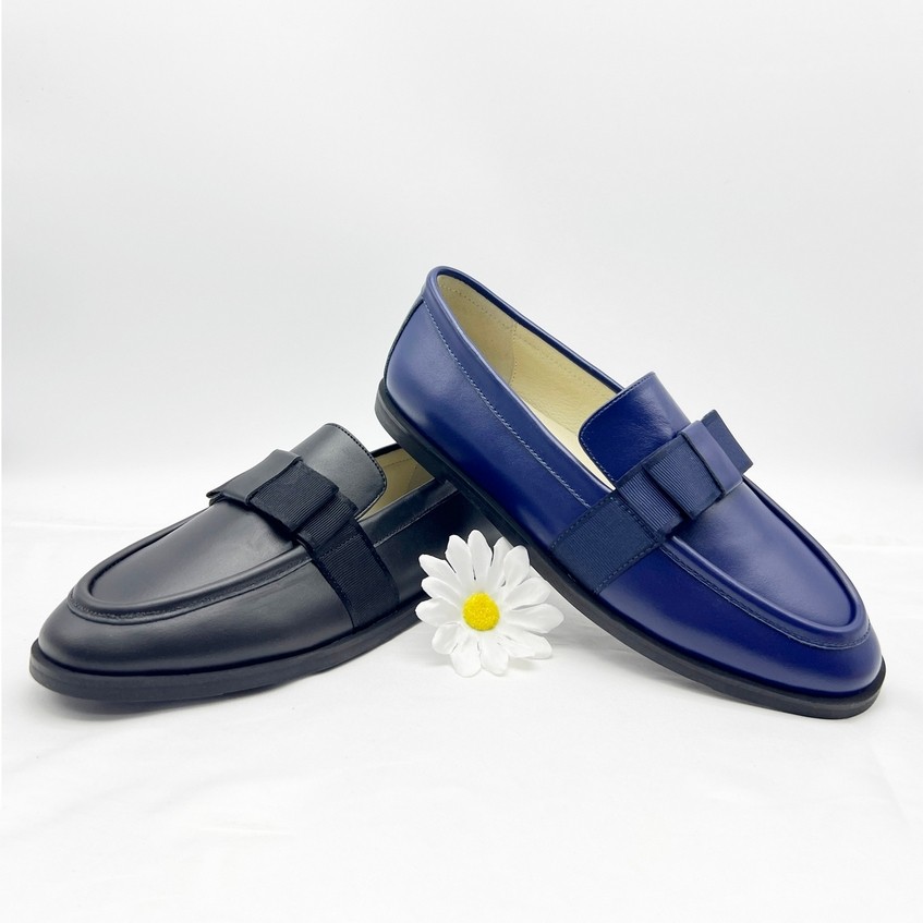 Women’s Ribbon-Accented Leather Loafers - High-Quality Commute Footwear