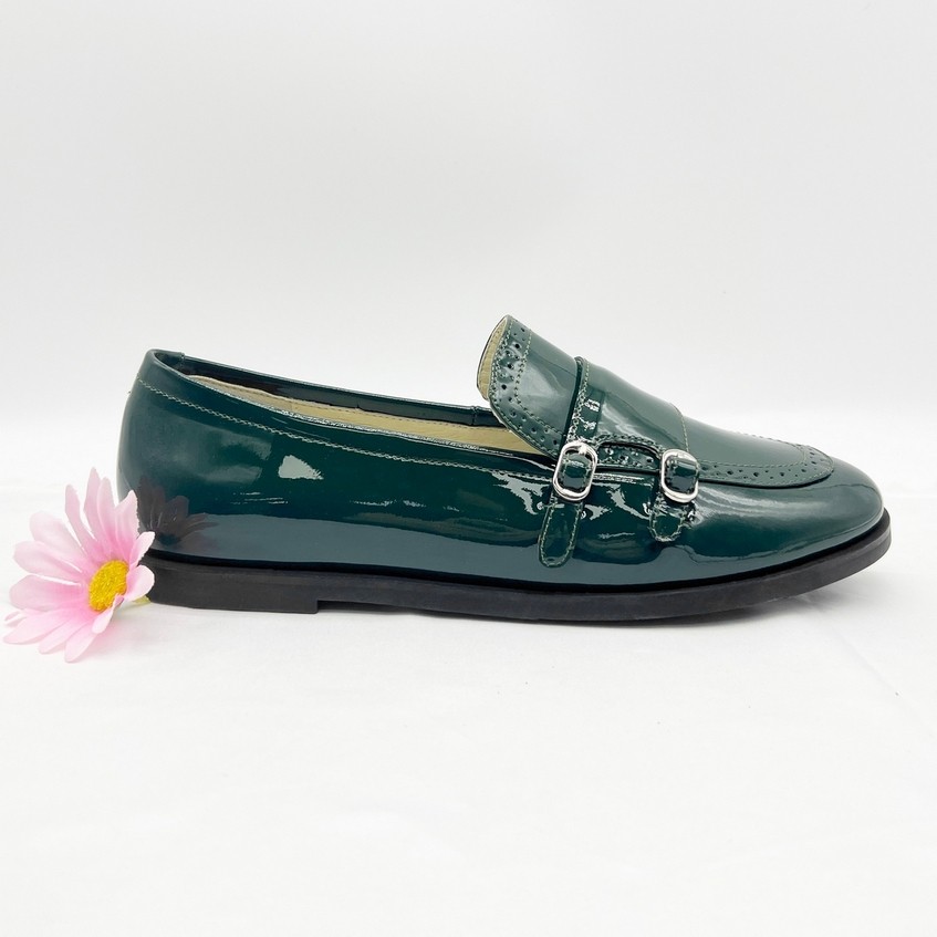 High-Shine Formal Kids' Patent Leather Double-Buckle Loafers