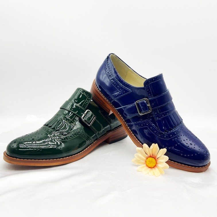 Professional Custom Patent Leather Monk Strap Brogues